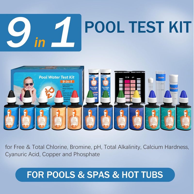 Dr.Tim.Wang 9 Way Pool Test Kit - Hot Tub and Spa Water Chemical Test Kit for pH & Total Chlorine & Free Chlorine & Bromine & Total Alkalinity & Calcium Hardness & Cyanuric Acid & Copper & Phosphate - Image 2